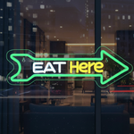 Eat Here LED neon sign by Neon.Shop mounted outside a restaurant to attract foot traffic