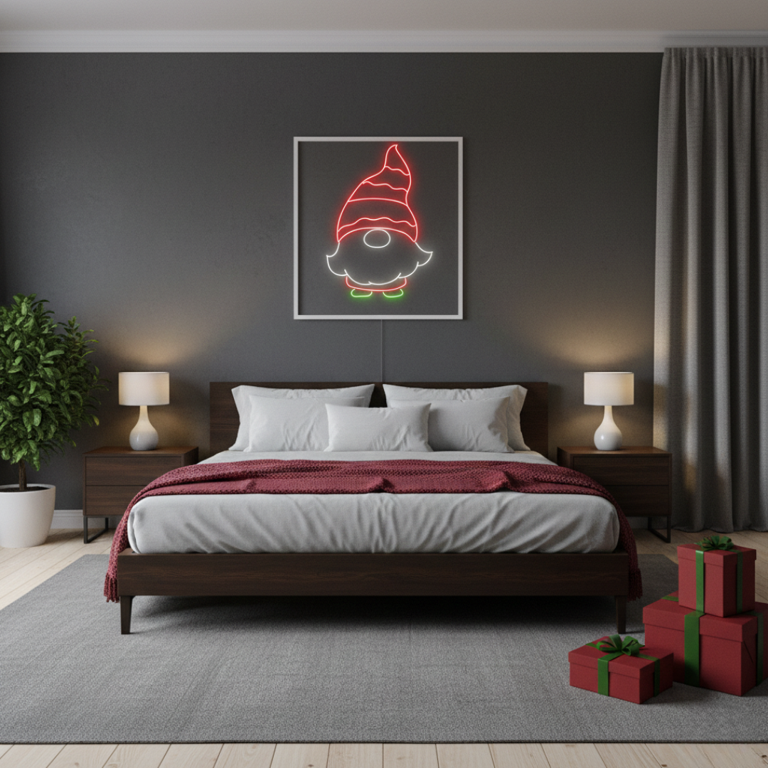 Elf Santa Merry Christmas LED neon sign featuring Santa dressed as an elf by Neon.Shop.
