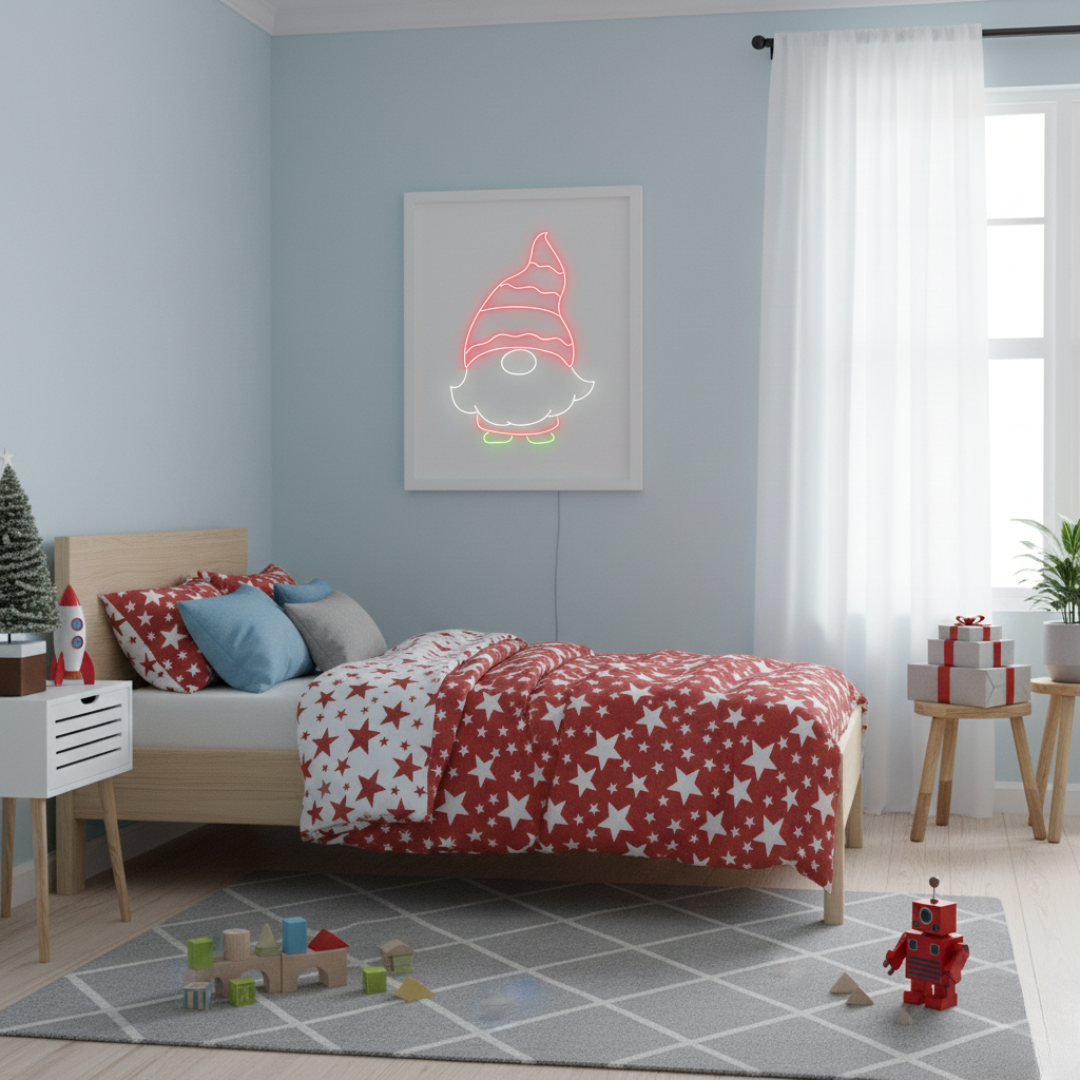 Elf Santa Merry Christmas LED neon sign featuring Santa dressed as an elf by Neon.Shop.