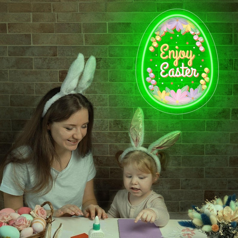 Enjoy Easter Egg UV Printed Neon Sign glowing LED wall décor by Neon.Shop