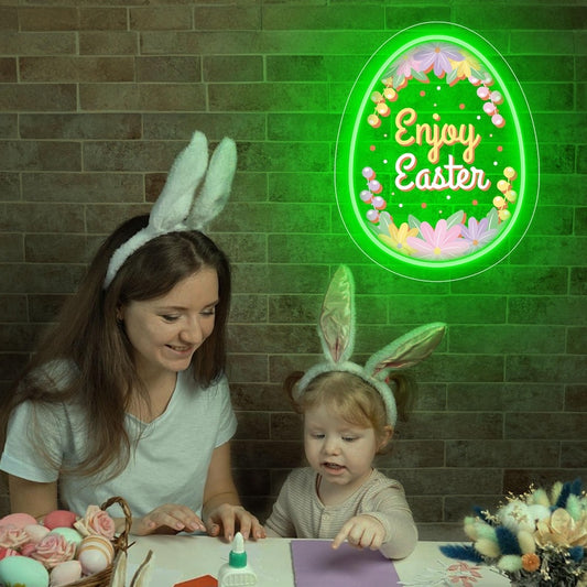 Enjoy Easter Egg UV Printed Neon Sign glowing LED wall décor by Neon.Shop