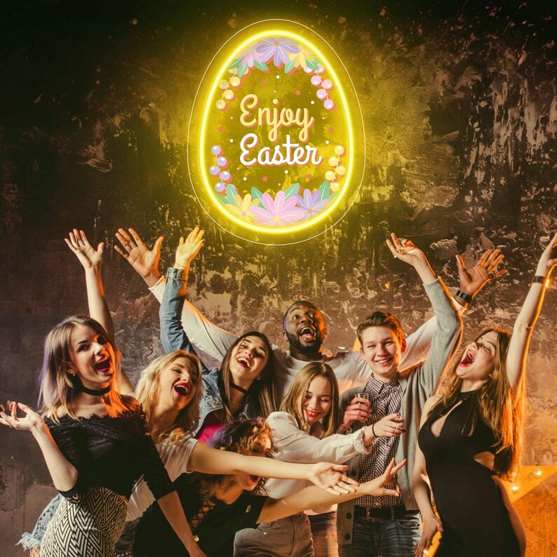 Enjoy Easter Egg UV Printed Neon Sign glowing LED wall décor by Neon.Shop