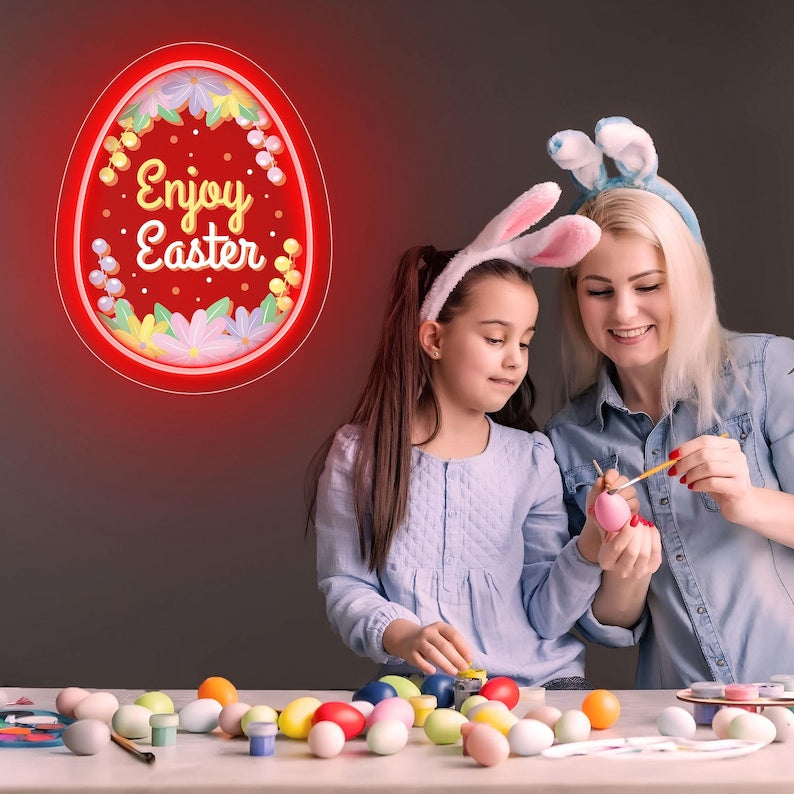 Enjoy Easter Egg UV Printed Neon Sign glowing LED wall décor by Neon.Shop