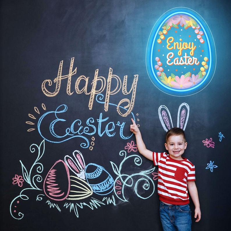 Enjoy Easter Egg UV Printed Neon Sign glowing LED wall décor by Neon.Shop
