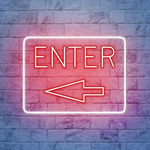 Enter with Arrow Business Neon Sign by Neon.Shop adding visibility and style to store, café, or office entrances