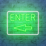 Enter with Arrow Business Neon Sign by Neon.Shop adding visibility and style to store, café, or office entrances
