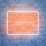 Enter with Arrow Business Neon Sign by Neon.Shop adding visibility and style to store, café, or office entrances
