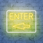 Enter with Arrow Business Neon Sign by Neon.Shop adding visibility and style to store, café, or office entrances