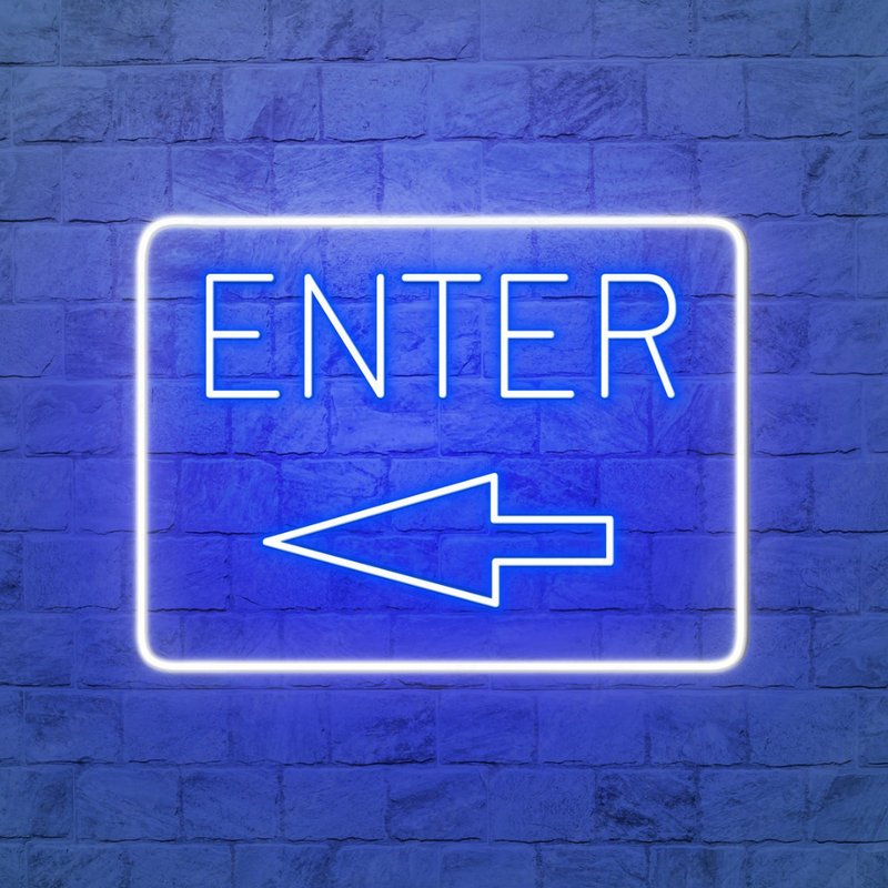 Enter with Arrow Business Neon Sign by Neon.Shop adding visibility and style to store, café, or office entrances