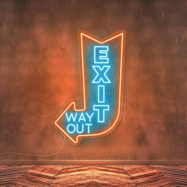 Exit Way Out with Arrow Neon Sign