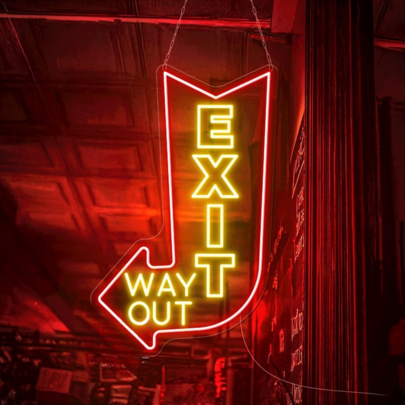 Exit Way Out with Arrow Neon Sign