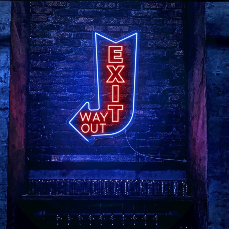 Exit Way Out with Arrow Neon Sign