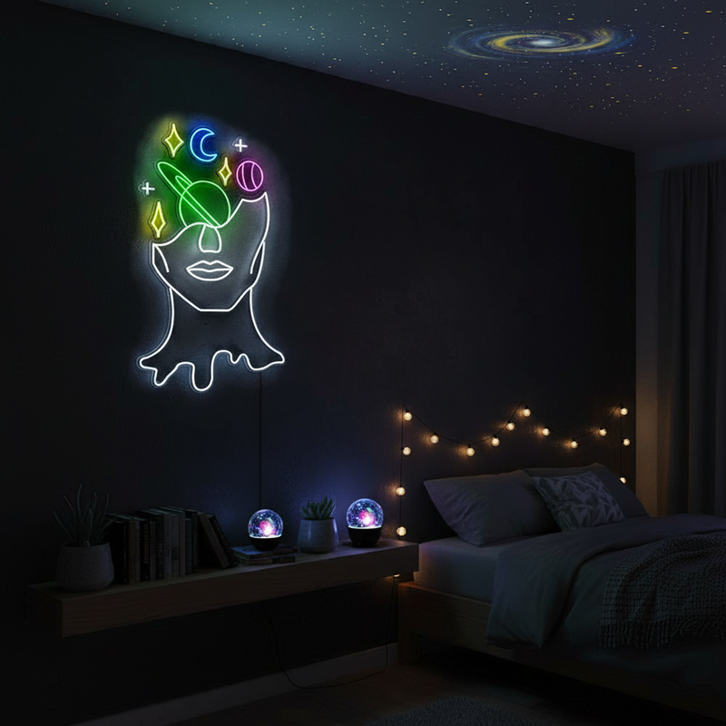 Face Star Neon Artwork | Illuminate Your Space with Brilliance