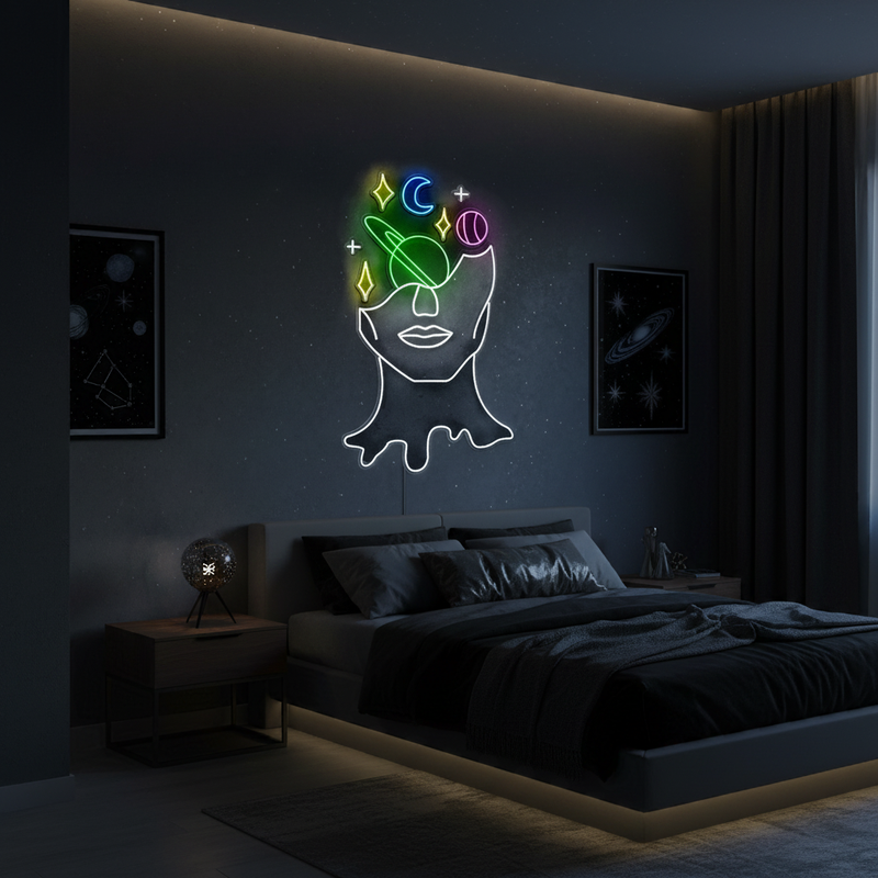Face Star Neon Artwork | Illuminate Your Space with Brilliance