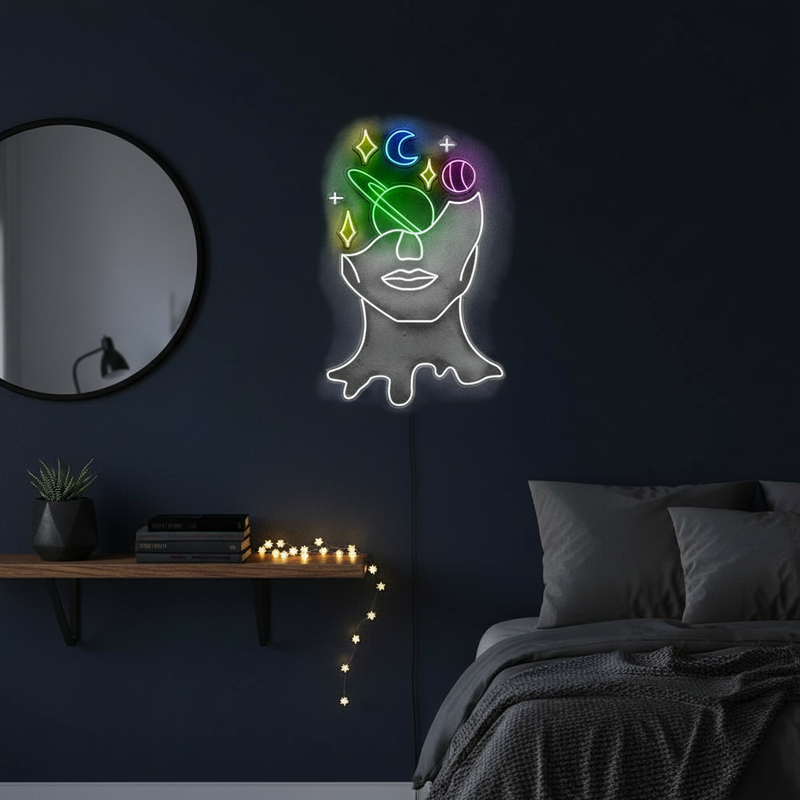 Face Star Neon Artwork | Illuminate Your Space with Brilliance