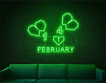 February” Valentine’s Day LED neon sign glowing in warm pink and red tones, perfect for love-themed décor by Neon.Shop