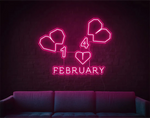 February” Valentine’s Day LED neon sign glowing in warm pink and red tones, perfect for love-themed décor by Neon.Shop