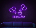 February” Valentine’s Day LED neon sign glowing in warm pink and red tones, perfect for love-themed décor by Neon.Shop