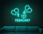 February” Valentine’s Day LED neon sign glowing in warm pink and red tones, perfect for love-themed décor by Neon.Shop