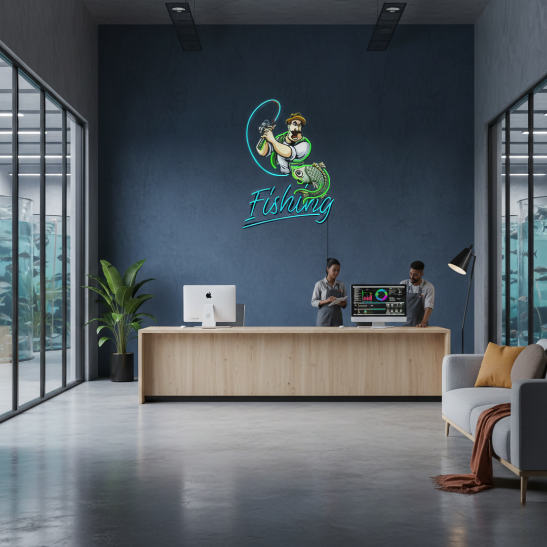 Ferocious fisherman UV art LED neon sign adventurous wall décor by Neon.Shop