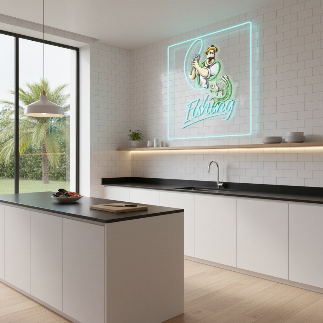 Ferocious fisherman UV art LED neon sign adventurous wall décor by Neon.Shop