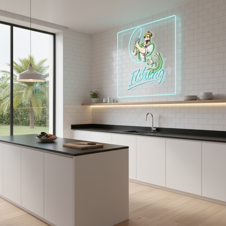 Ferocious fisherman UV art LED neon sign adventurous wall décor by Neon.Shop