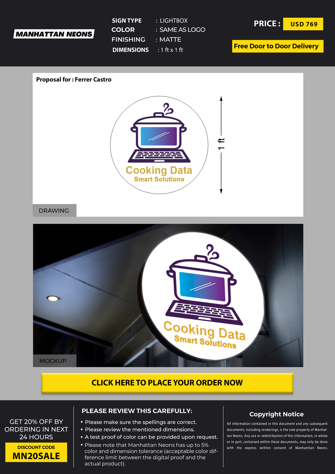 Light Box sign for Ferrer Castro