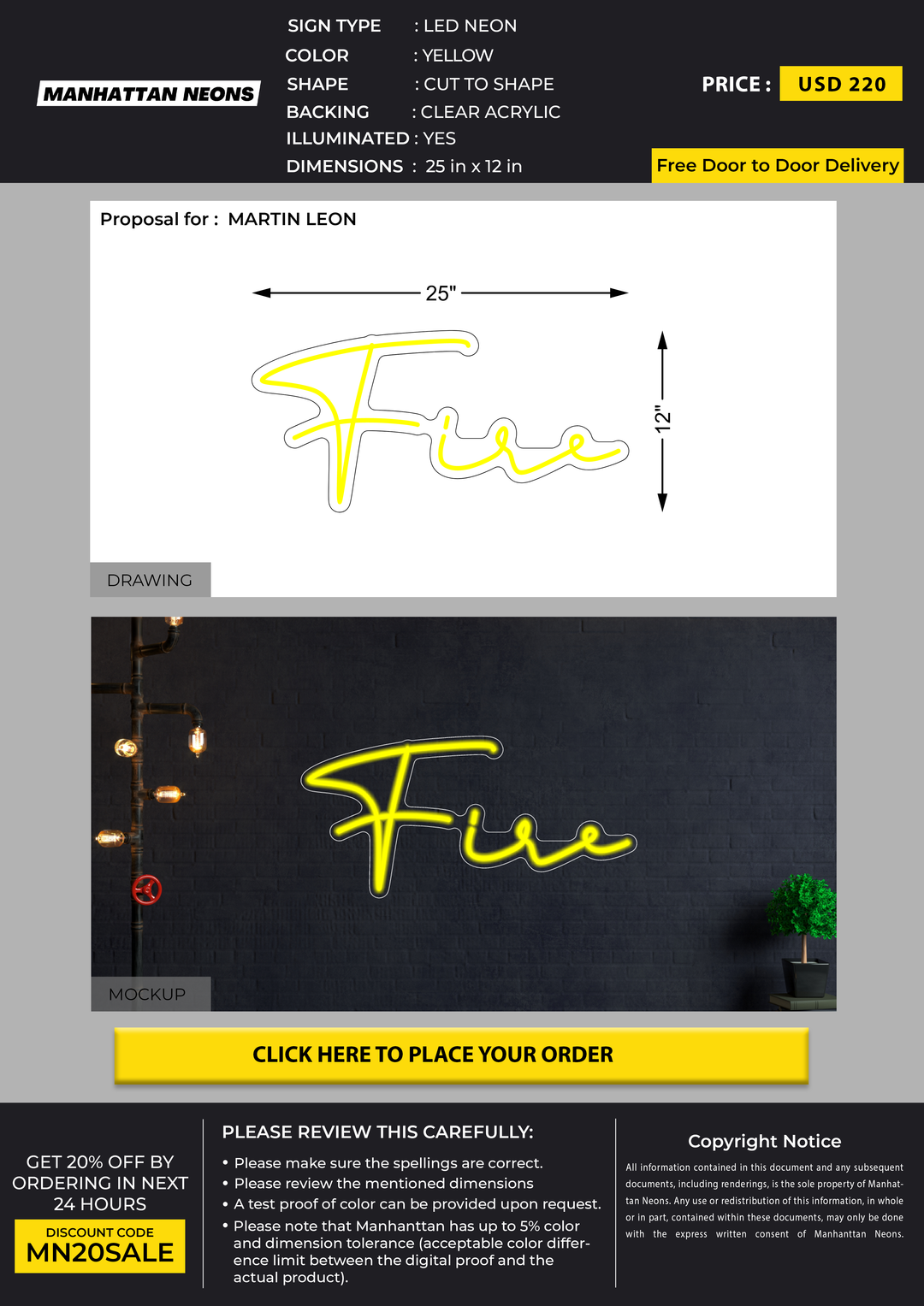 LED Neon Sign For MARTIN LEON