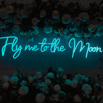 Fly Me to the Moon wedding LED neon sign glowing on backdrop – Neon.Shop