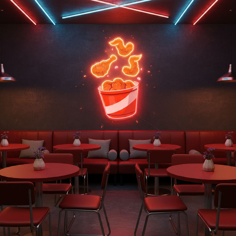 Flying Fried Chicken UV Art LED Neon Sign