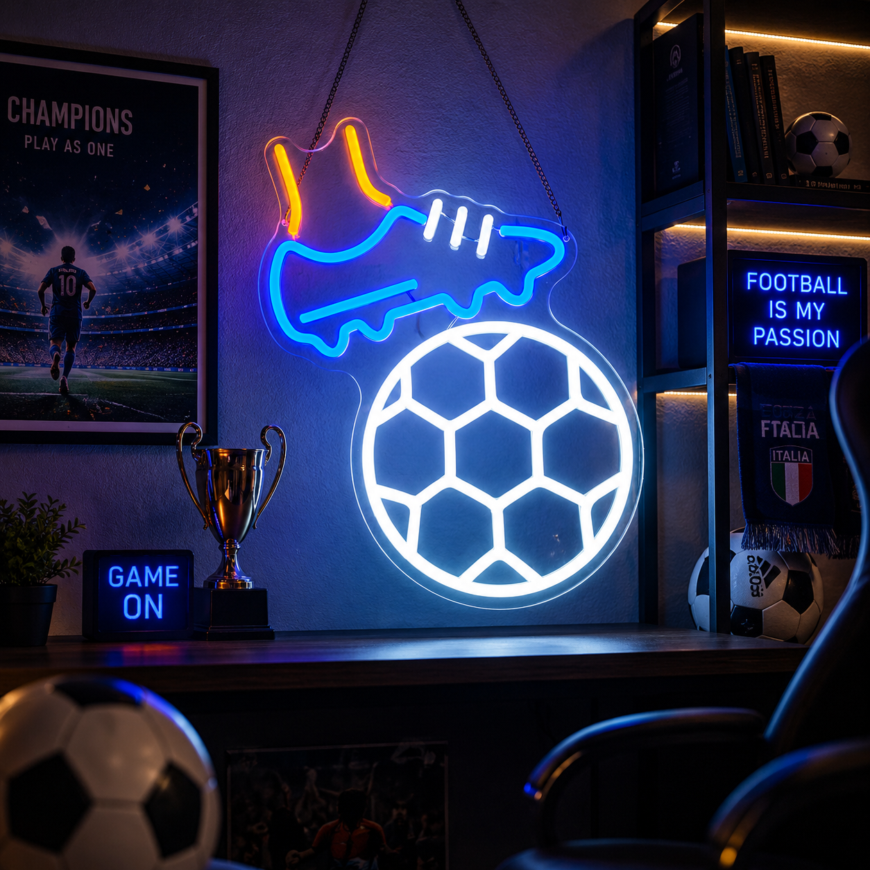 Kids’ Soccer Neon Sign – “Football Fun” Wall Décor