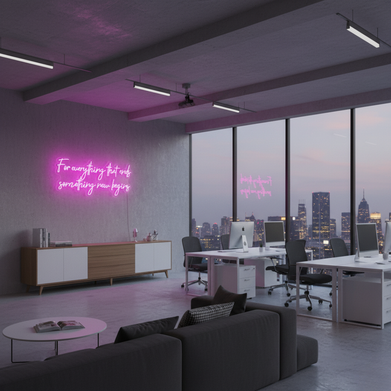For Everything That Ends Something New Begins” Inspirational Neon Sign by Neon.Shop – LED wall décor for positivity and modern interiors