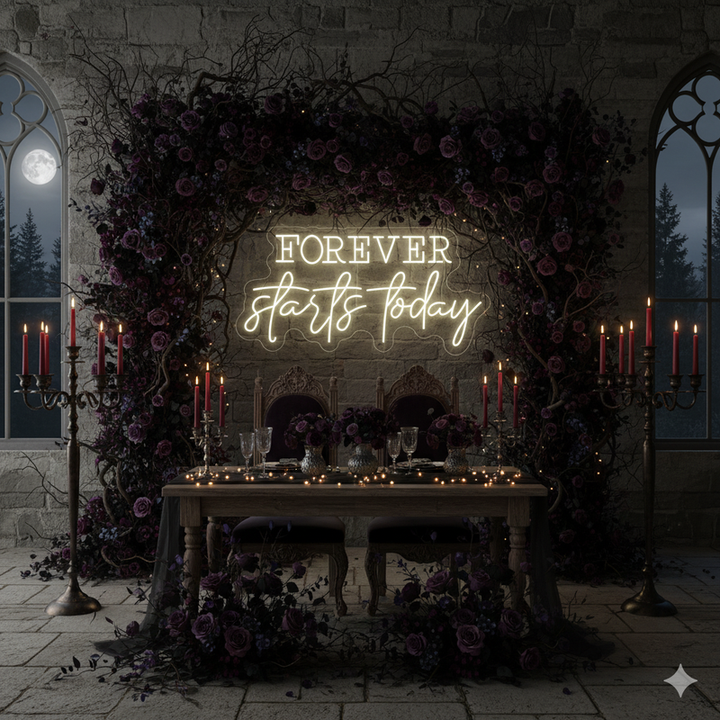 Romantic Forever Starts Today neon sign for wedding décor by Neon.Shop