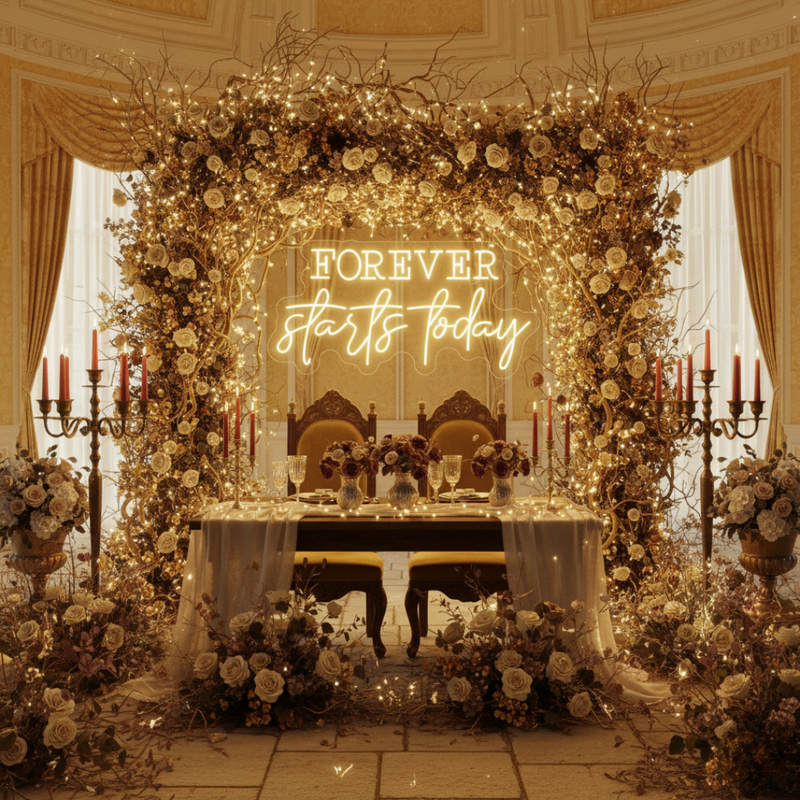 Romantic Forever Starts Today neon sign for wedding décor by Neon.Shop