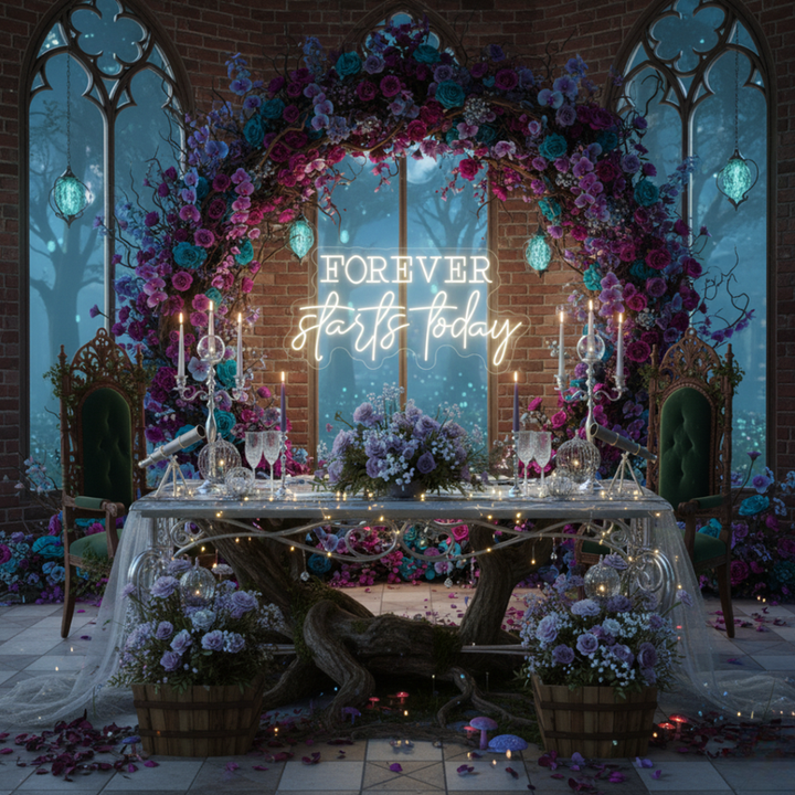 Romantic Forever Starts Today neon sign for wedding décor by Neon.Shop