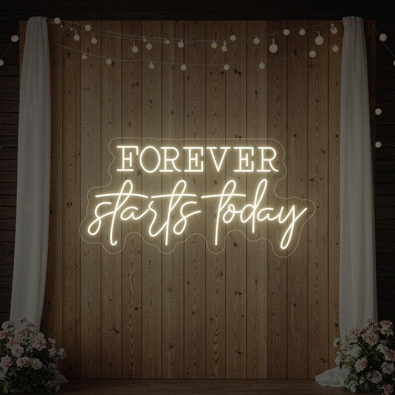 Romantic Forever Starts Today neon sign for wedding décor by Neon.Shop