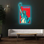 Freedom UV Art LED Neon Sign glowing with vibrant UV art, empowering LED wall décor by Neon.Shop