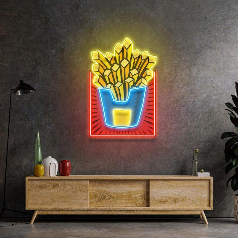 French Fries UV Art LED Neon Sign by Neon.Shop. Perfect for kitchens, bedrooms, studios, or creative décor.