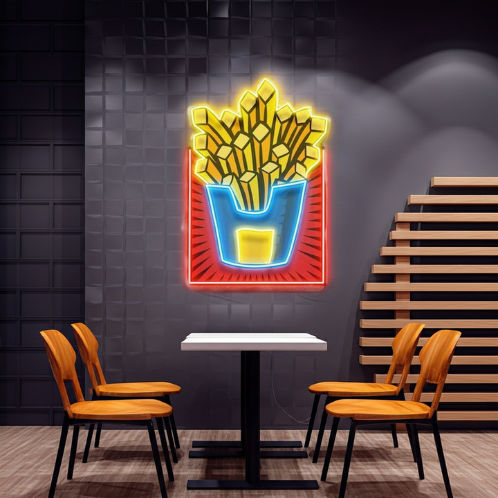 French Fries UV Art LED Neon Sign by Neon.Shop. Perfect for kitchens, bedrooms, studios, or creative décor.