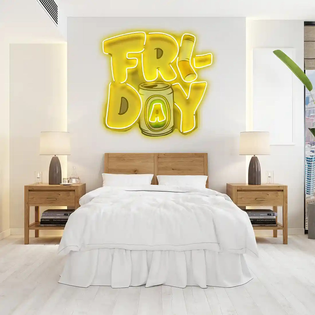 Friday UV Art LED Neon Sign in yellow colour by manhattanneons.com