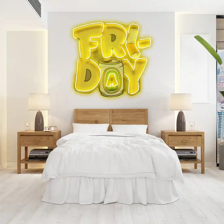 Friday UV Art LED Neon Sign in yellow colour by manhattanneons.com