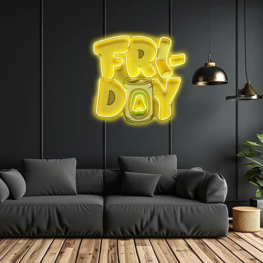 Friday UV Art LED Neon Sign in yellow colour by manhattanneons.com