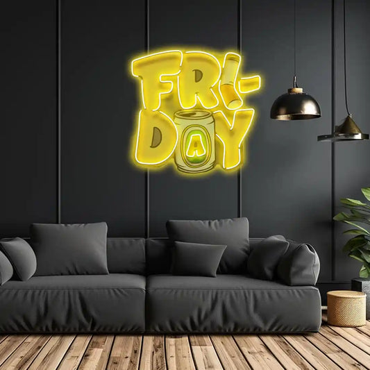 Friday UV Art LED Neon Sign in yellow colour by manhattanneons.com