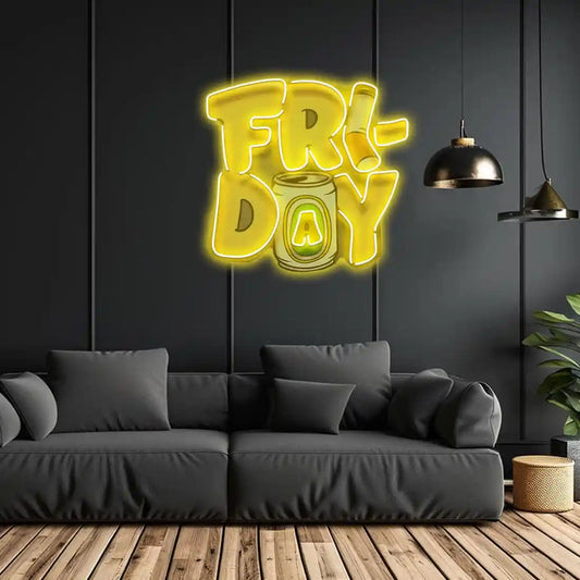 Friday UV Art LED Neon Sign with bright UV art glow, fun and energetic LED wall décor by Neon.Shop