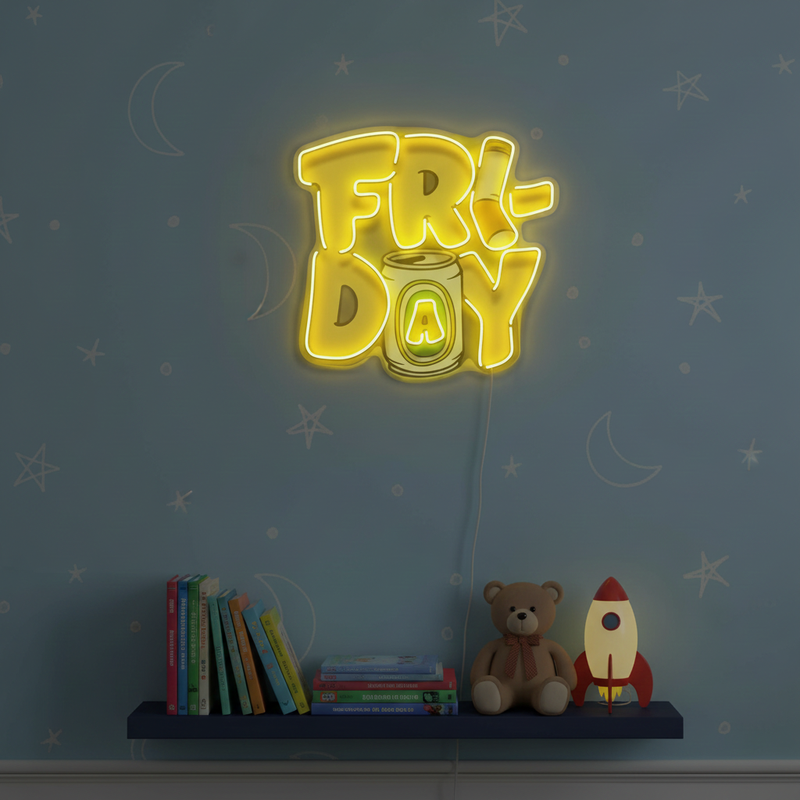 Friday UV Art LED Neon Sign with bright UV art glow, fun and energetic LED wall décor by Neon.Shop