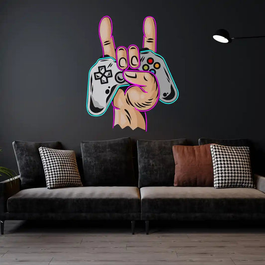Game Hands UV Art LED Neon Sign in pink and blue colour by manhattanneons.com