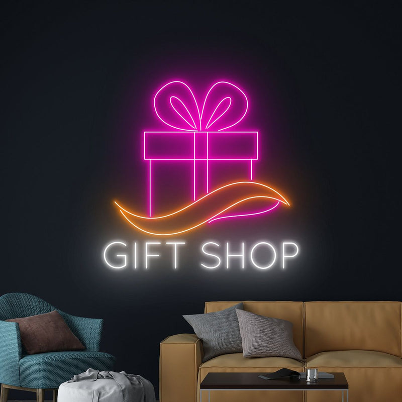 Gift Shop Business Neon Sign by Neon.Shop, bright LED neon for storefronts, perfect for attracting customers and enhancing visibility day and night.