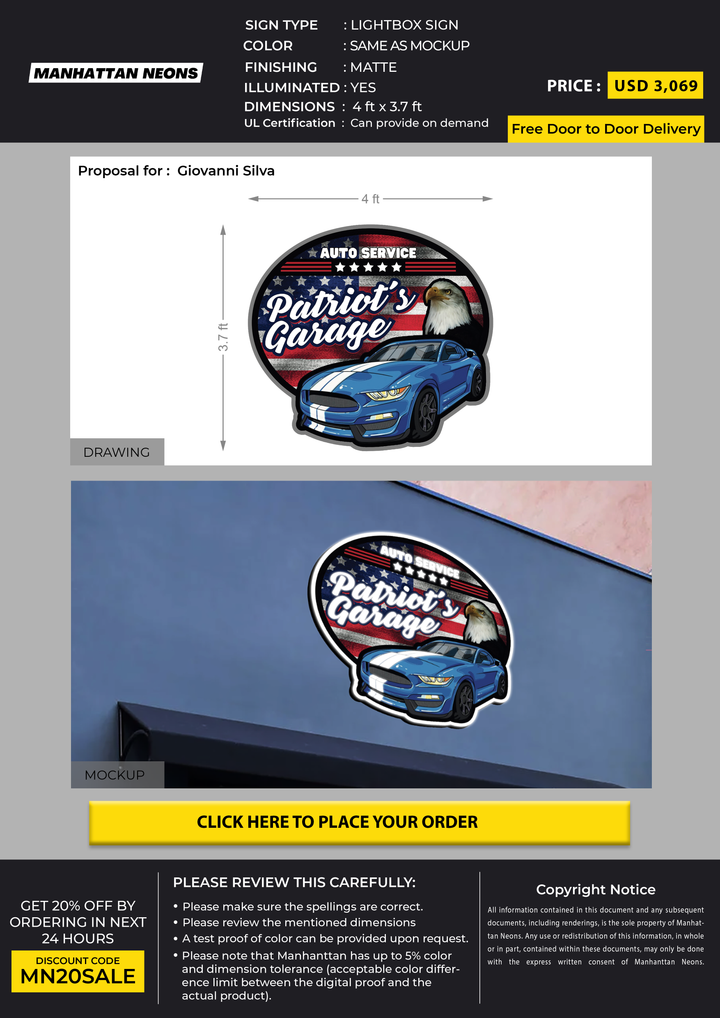 Light Box sign for Giovanni Silva