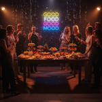 Good Food Good Mood LED neon sign by Neon.Shop glowing in a kitchen or dining area as fun, inspirational neon wall décor