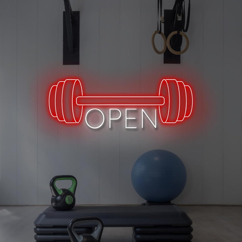 Gym Open LED Neon Sign by Neon.Shop enhancing visibility and style for fitness centers